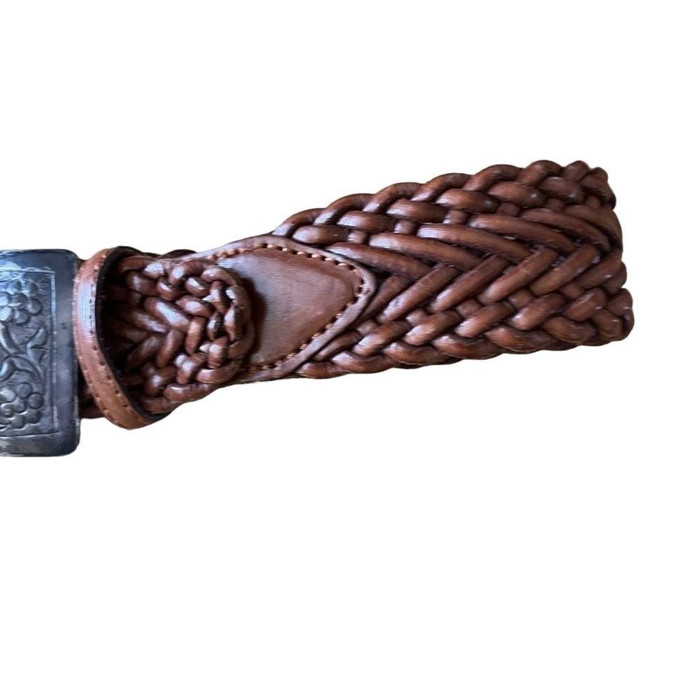 Warm Brown Woven Leather Belt with Large Square Buckle Size Small - Picture 5 of 10